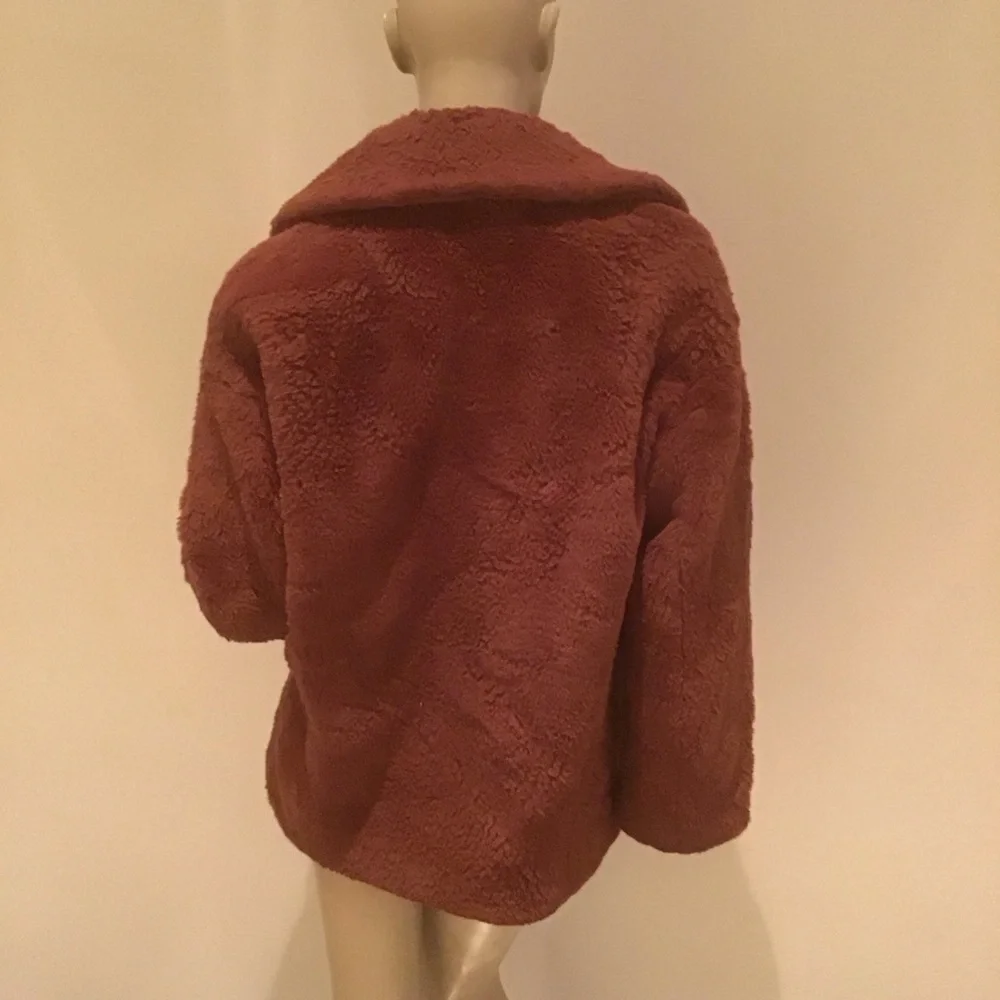 Free People Solid Kate Faux Fur Coat Terracotta XS Double Breasted‎ Button Teddy